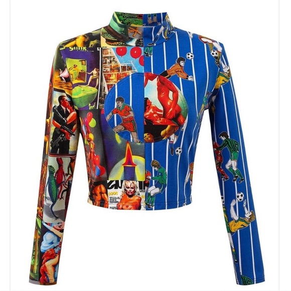 Fashion Brand Company AI Soccer Stripe Long Sleeve Mock Neck Top - Picture 2 of 7